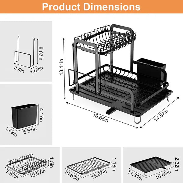 Space-Saver 2-Tier Dish Rack with Drainboard