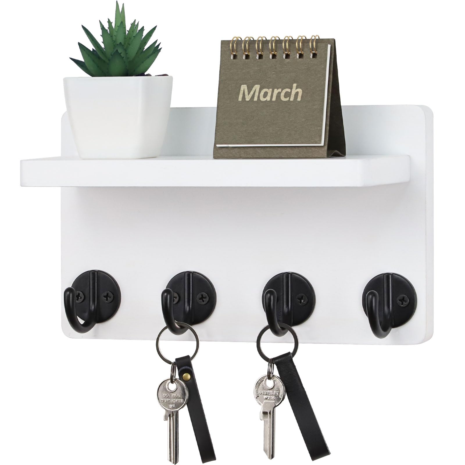 Nekon Compact Key Organizer with Shelf - 8.5" White Wood