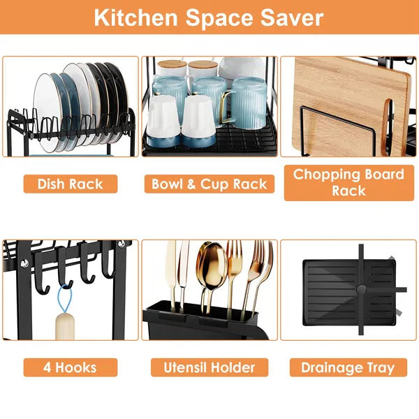 Space-Saver 2-Tier Dish Rack with Drainboard