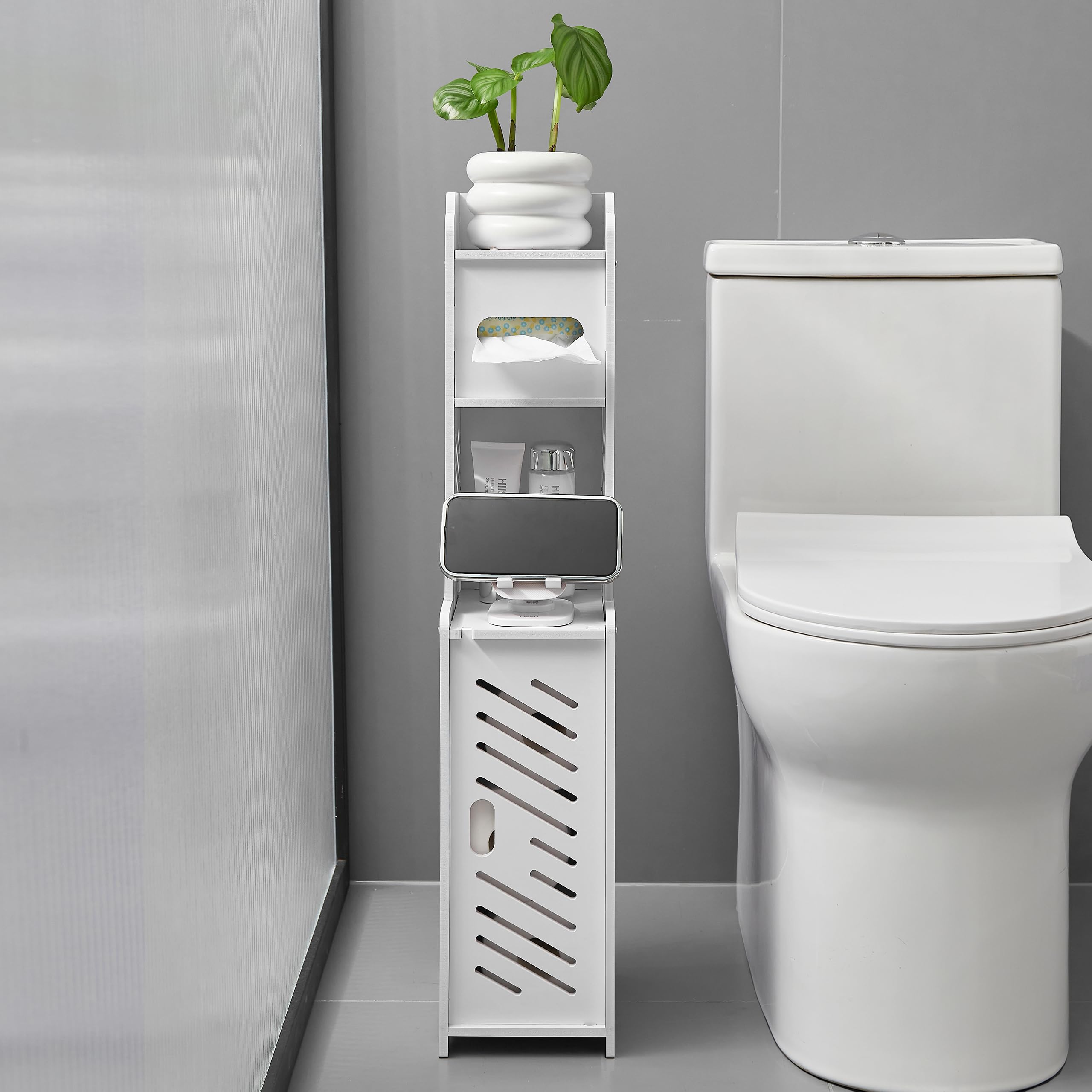 Doxo Slim White Bathroom Storage Tower