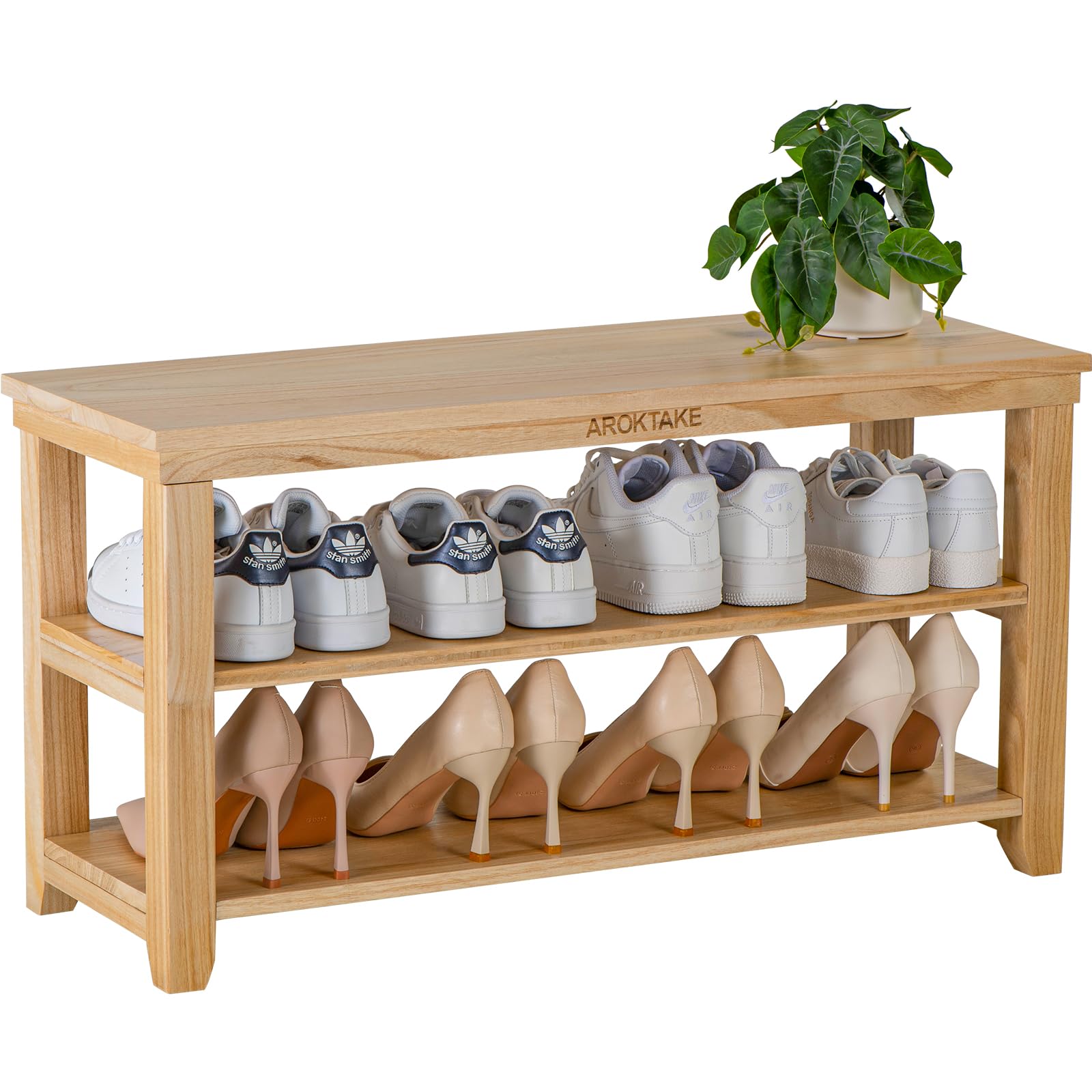 Natural Wood Shoe Bench Organizer