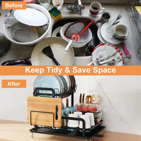 Space-Saver 2-Tier Dish Rack with Drainboard