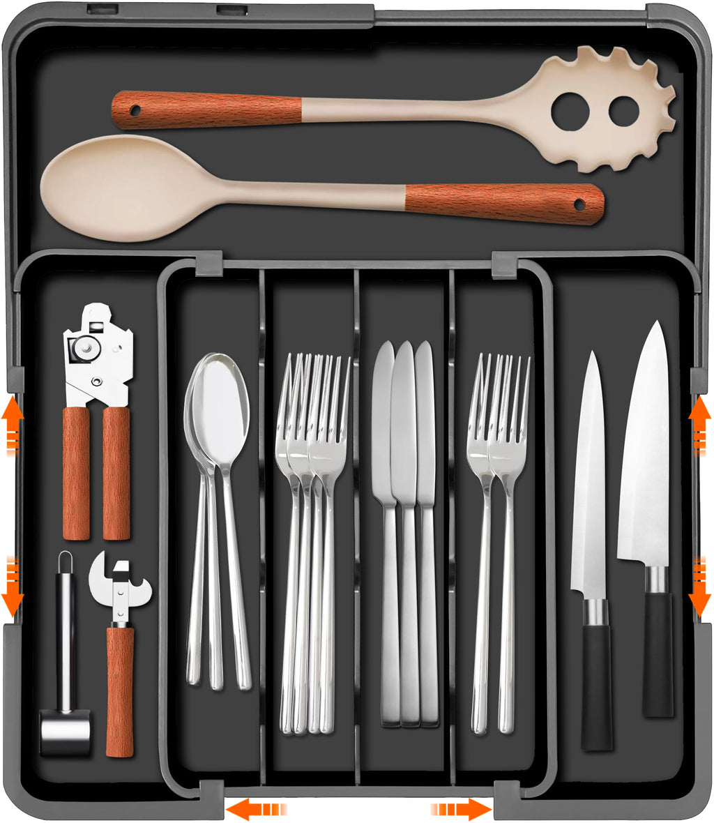 AdjustaStore Silverware Tray: 7-Slot Expandable Drawer Organizer