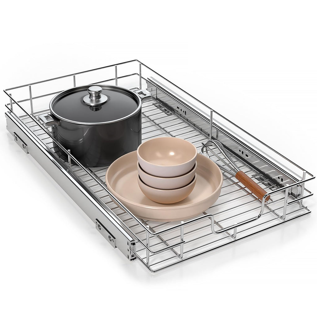 EliteMove 1-Tier Kitchen & Bathroom Organizer - Heavy Duty Chrome 11"W x 21"D