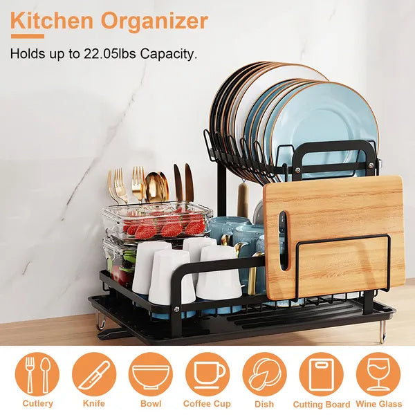 Space-Saver 2-Tier Dish Rack with Drainboard