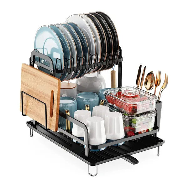 Space-Saver 2-Tier Dish Rack with Drainboard