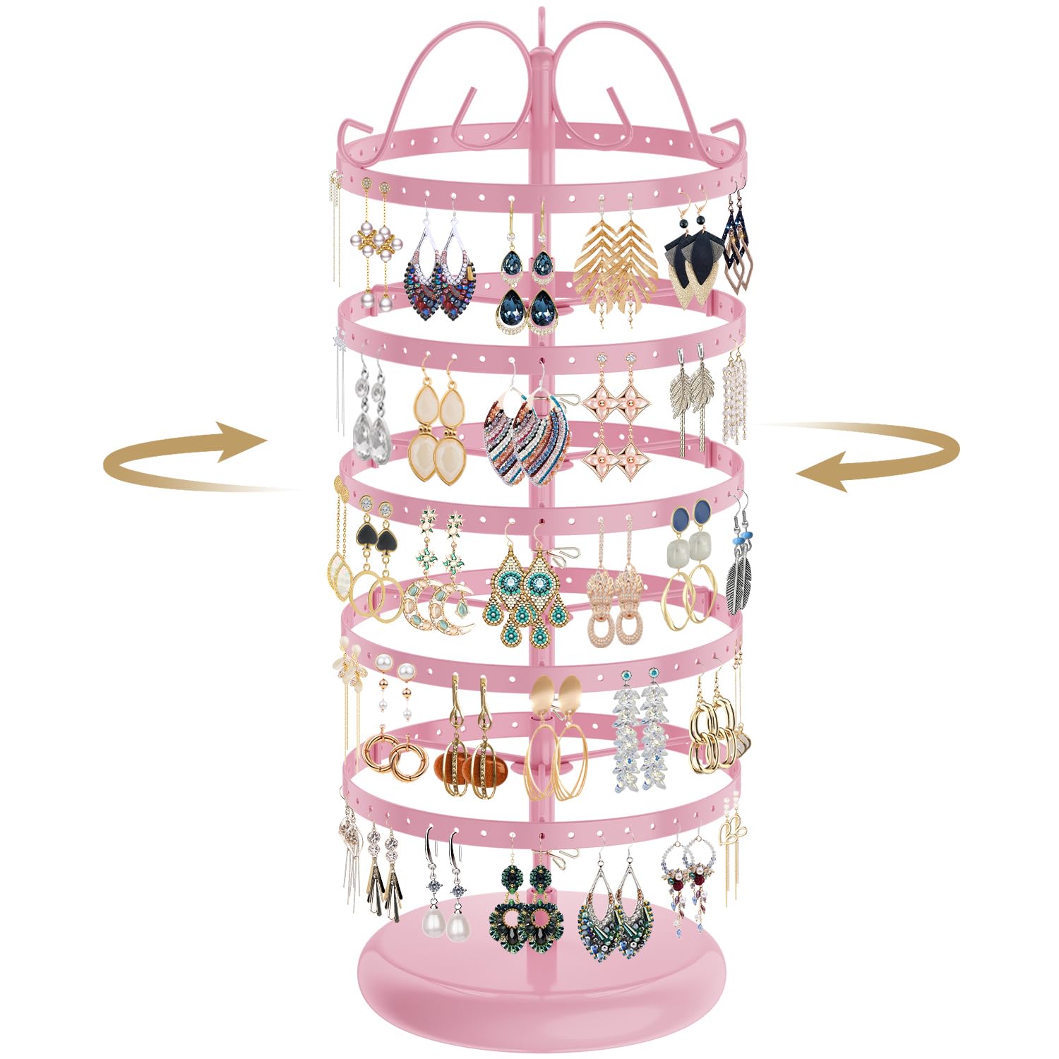 LASZOLA 5-Tier 360° Rotating Jewelry Stand - Pink 220-Hole Organizer