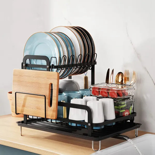 Space-Saver 2-Tier Dish Rack with Drainboard