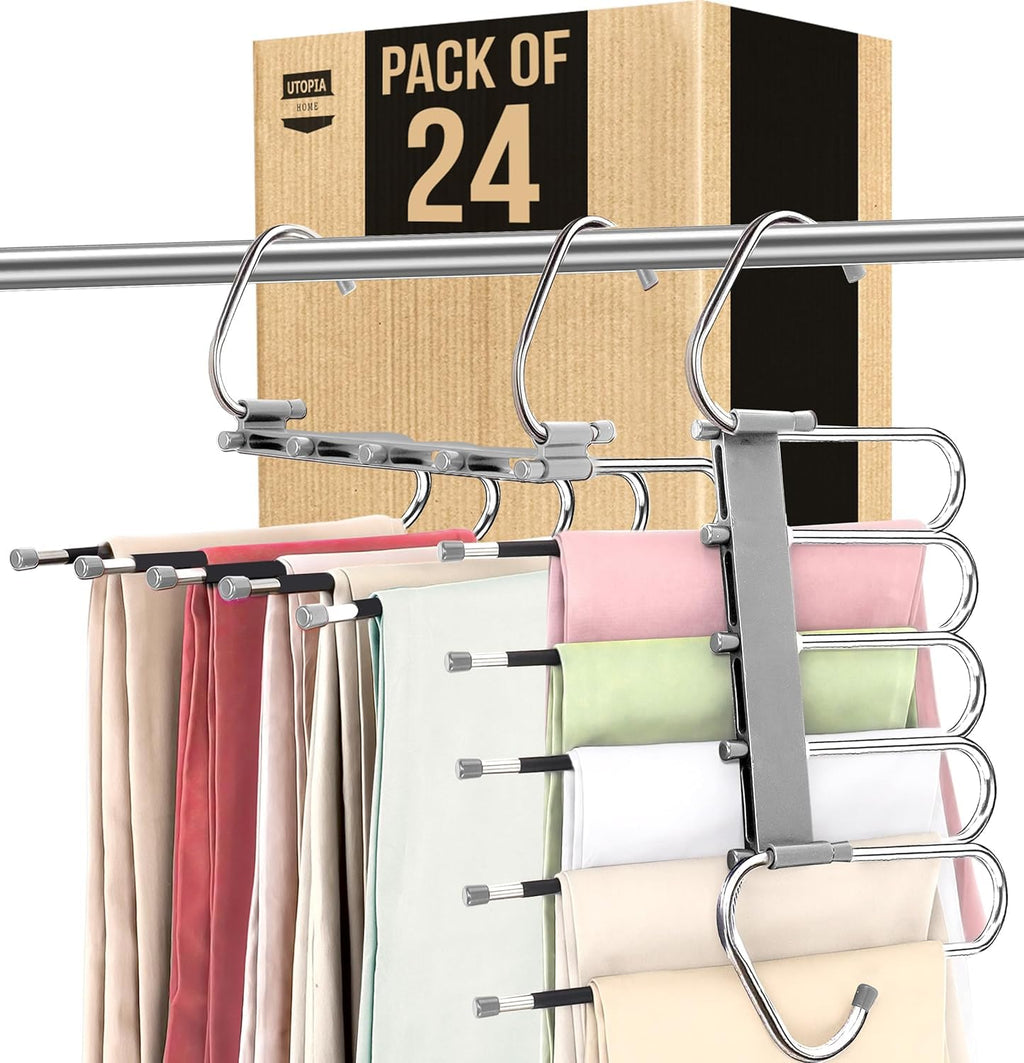 SpaceMaster 24-Pack Multi-Hangers - Stainless Steel S-Hooks for Jeans & Skirts
